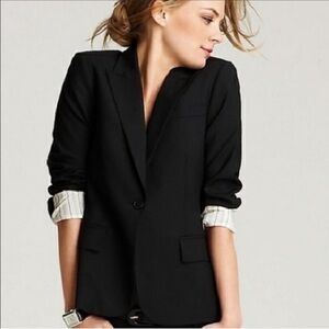 Theory Slim Fit Stretch Wool One Button Black Classic Blazer Size 6